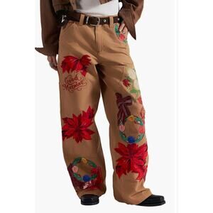 We the Free People Bright Time Embroidered High Waist Wide Leg Pants Size 8 NWT